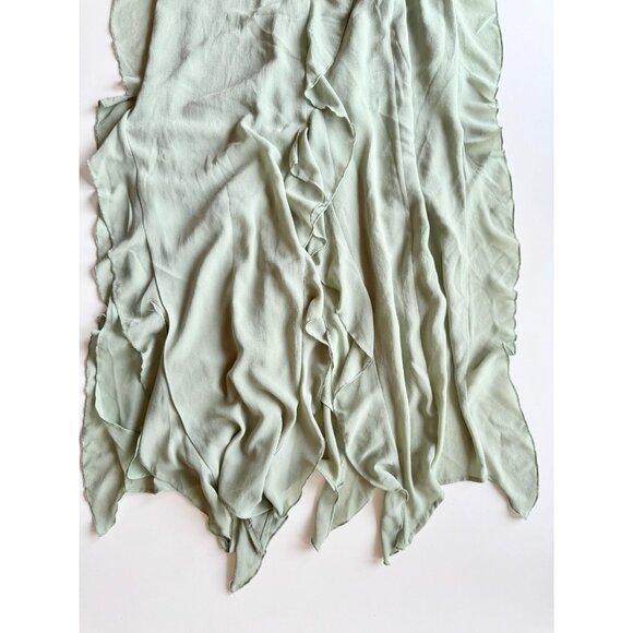 NWT ZARA Sea Green Chiffon Ruffle Cascading Long V-Neck Maxi Dress, Size L - Picture 7 of 16